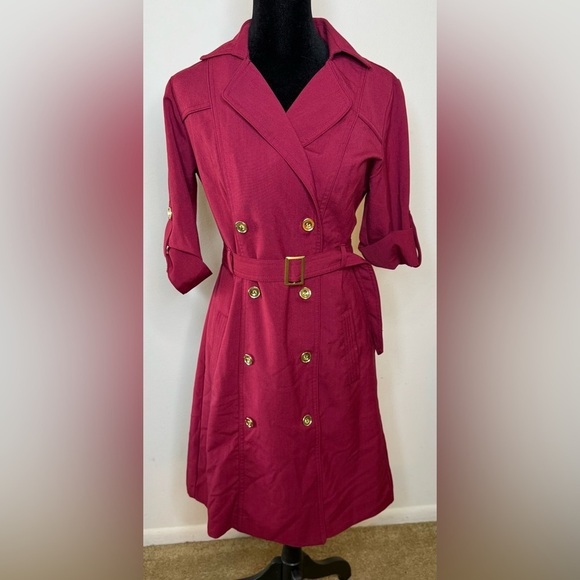 Sharagano Dresses & Skirts - Sharagano Red wrap shirt dress belted gold tone buttons, buckle pockets 4 EUC